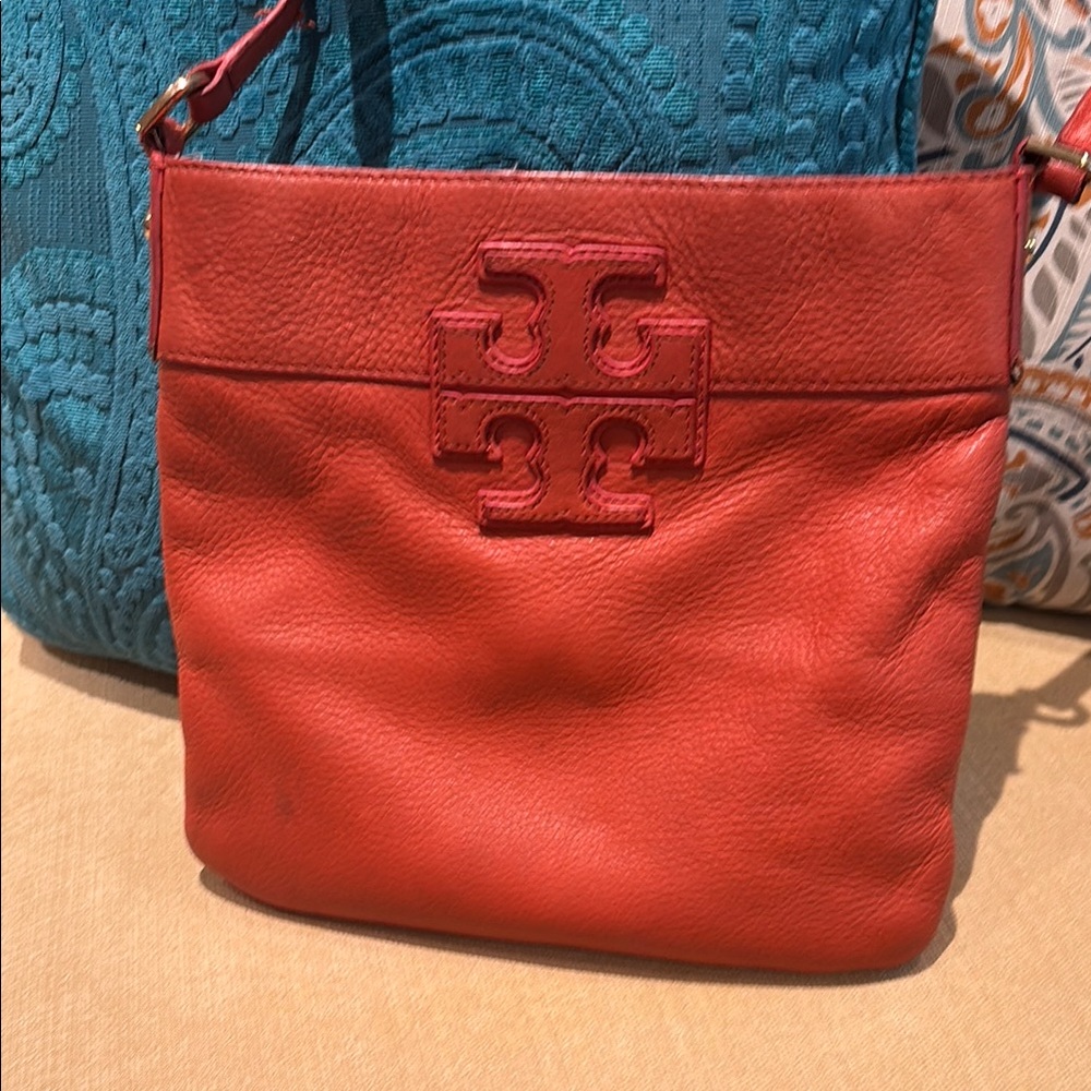 Tory Burch orange red Leather Crossbody Bag